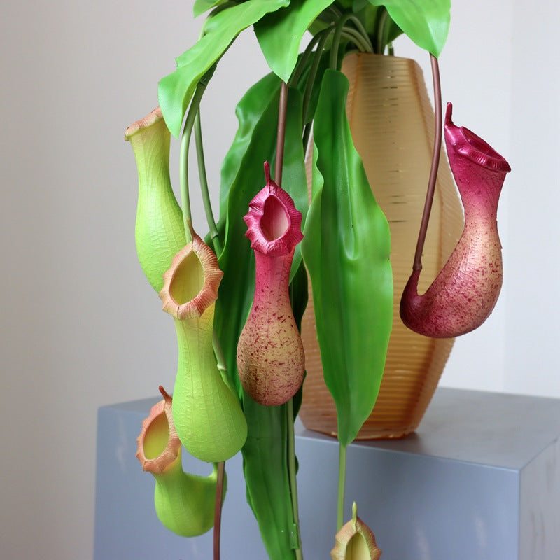 2 Pcs Artificial Nepenthes Pitcher Plant Stems, Real Touch Tropical Green, 12 Inch Silk