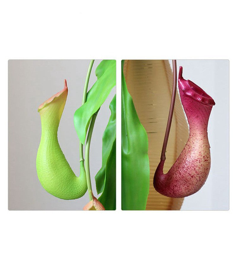 2 Pcs Artificial Nepenthes Pitcher Plant Stems, Real Touch Tropical Green, 12 Inch Silk