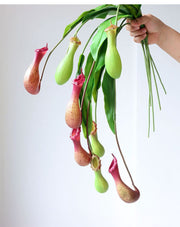2 Pcs Artificial Nepenthes Pitcher Plant Stems, Real Touch Tropical Green, 12 Inch Silk