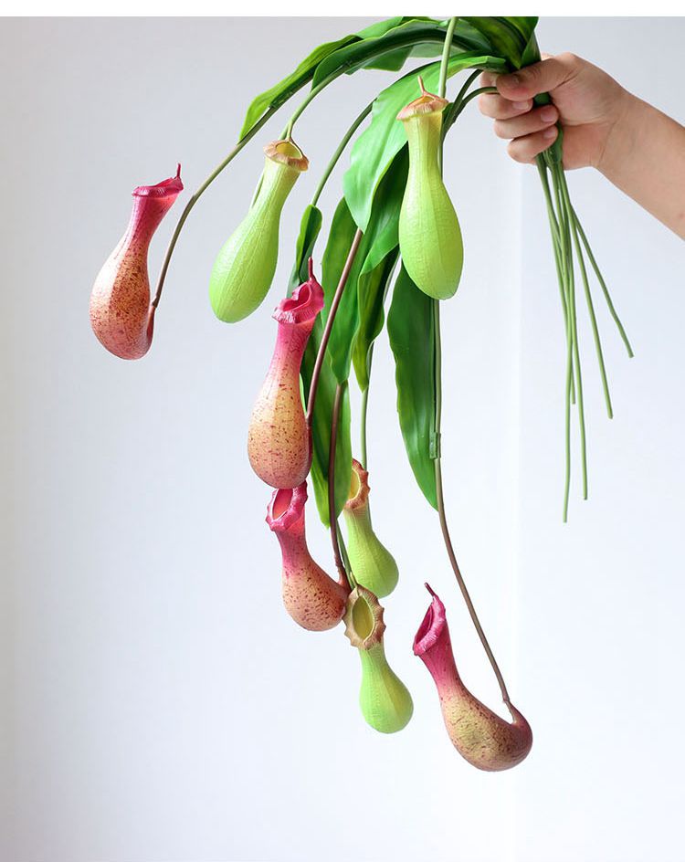 2 Pcs Artificial Nepenthes Pitcher Plant Stems, Real Touch Tropical Green, 12 Inch Silk