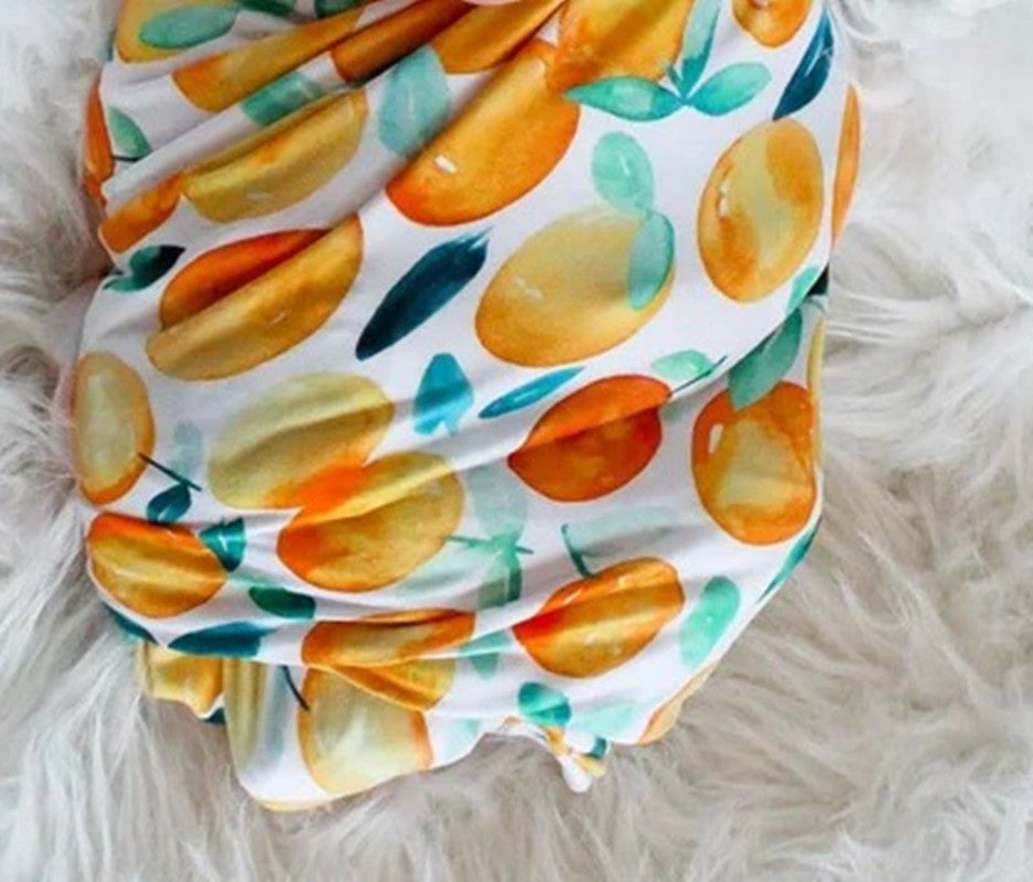 Newborn Swaddle Blanket Set with Fruit Print - Baby Swaddle, Bunny Ear Headband for Infant Photography & Daily Use