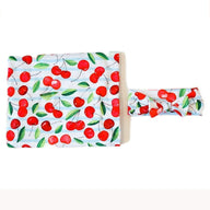 Newborn Swaddle Blanket Set with Fruit Print - Baby Swaddle, Bunny Ear Headband for Infant Photography & Daily Use