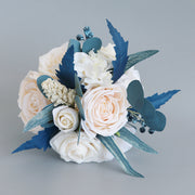 7 Inch Bridesmaid Bouquets 6 Pcs Noble Navy Blue and Champagne Artificial Flowers Wedding Arrangements