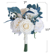 7 Inch Bridesmaid Bouquets 6 Pcs Noble Navy Blue and Champagne Artificial Flowers Wedding Arrangements