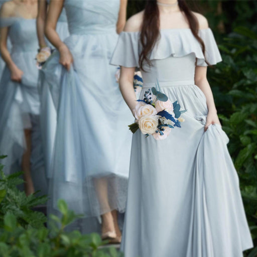 7 Inch Bridesmaid Bouquets 6 Pcs Noble Navy Blue and Champagne Artificial Flowers Wedding Arrangements