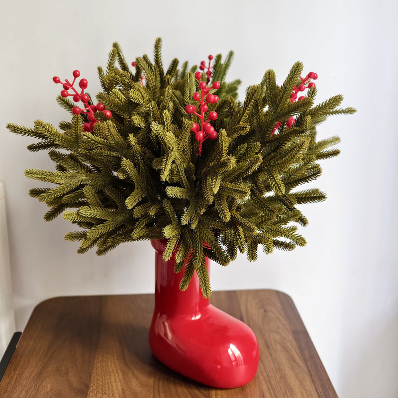 16 Inch Artificial Norfolk Pine Branches with Holy Berries, 10 Pcs Christmas Vase Fillers for Wreath DIY