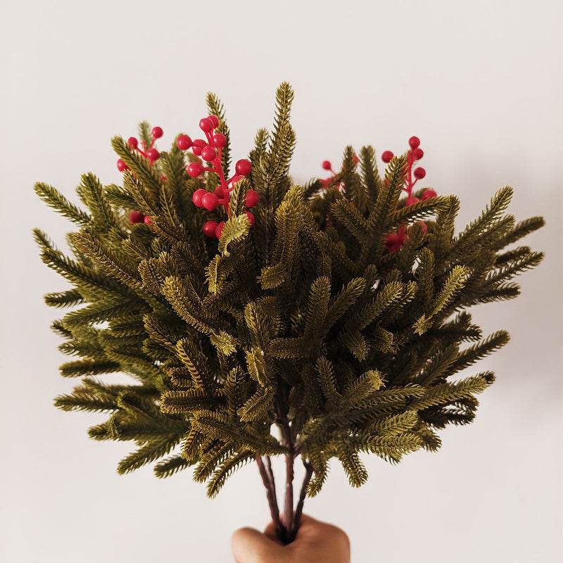 16 Inch Artificial Norfolk Pine Branches with Holy Berries, 10 Pcs Christmas Vase Fillers for Wreath DIY