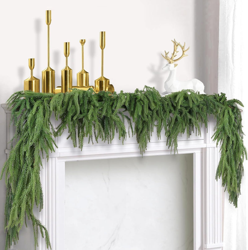 6.5 Ft Artificial Norfolk Pine Garland 6 Pcs Greenery Garland for Table Mantle Wall Indoor Outdoor Christmas Decor