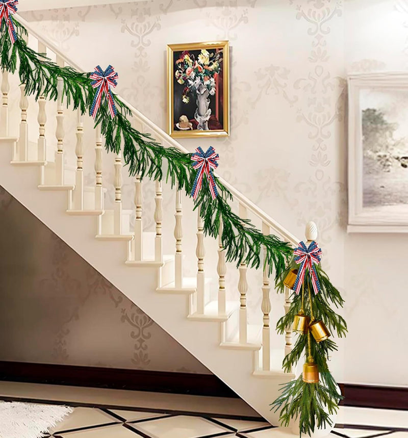 6.5 Ft Artificial Norfolk Pine Garland 6 Pcs Greenery Garland for Table Mantle Wall Indoor Outdoor Christmas Decor