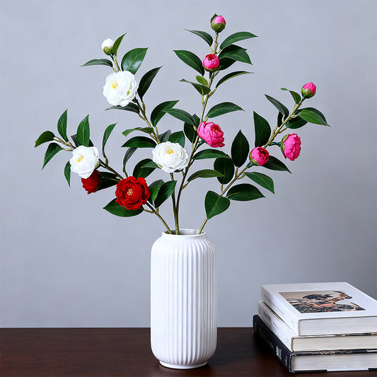 Artificial Camellia Flower Stem - 3-Stem 4-Bloom 25.6" Faux Perfume Camellia Decor for Living Room Home Accents