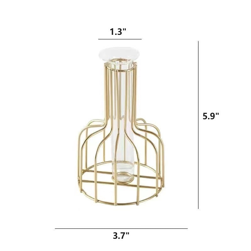 Bulk Clear Glass Test Tube Vase with Metal Frame Hollow Iron Vase for Wedding Living Room Home Table Centerpieces Decorations Wholesale