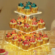 Bulk 2 Pcs Cupcake Stand Holder Acrylic Tower with LED Lighting System Commercial-Grade Dessert Display for Wedding Candy Bars 5-Star Buffets  Warm Gold Wholesale