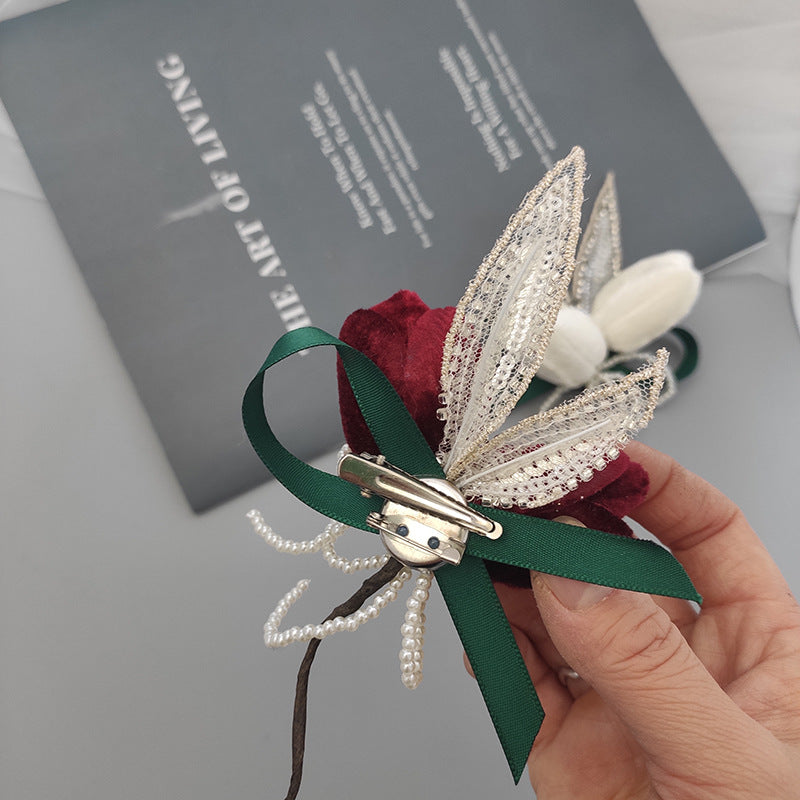 Velvet Tulip Corsage 12 Pcs Bulk Artificial Flowers for Bride Bridesmaid Wedding Party