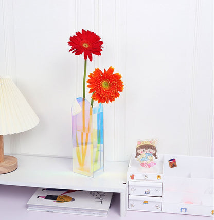 Bulk 2 Pcs 8.6X2.9 Inch Rectangular Clear Vase Acrylic Flowers Vase for Home Decor Wholesale