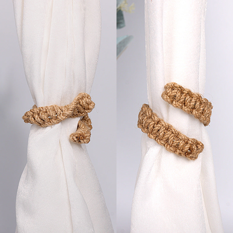Premium  Hand-Woven Hemp Holder Set - Boho Natural Fiber Curtain Wall Mount Tether for Living Room Bedroom Decor