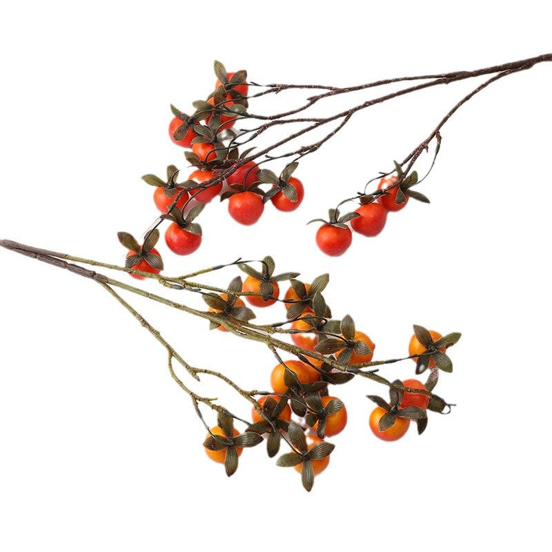 Artificial Mini Persimmon Bush with 14 Blooms, 28" Long Faux Foam Fruit Stems for Home Decor, Weddings & Events