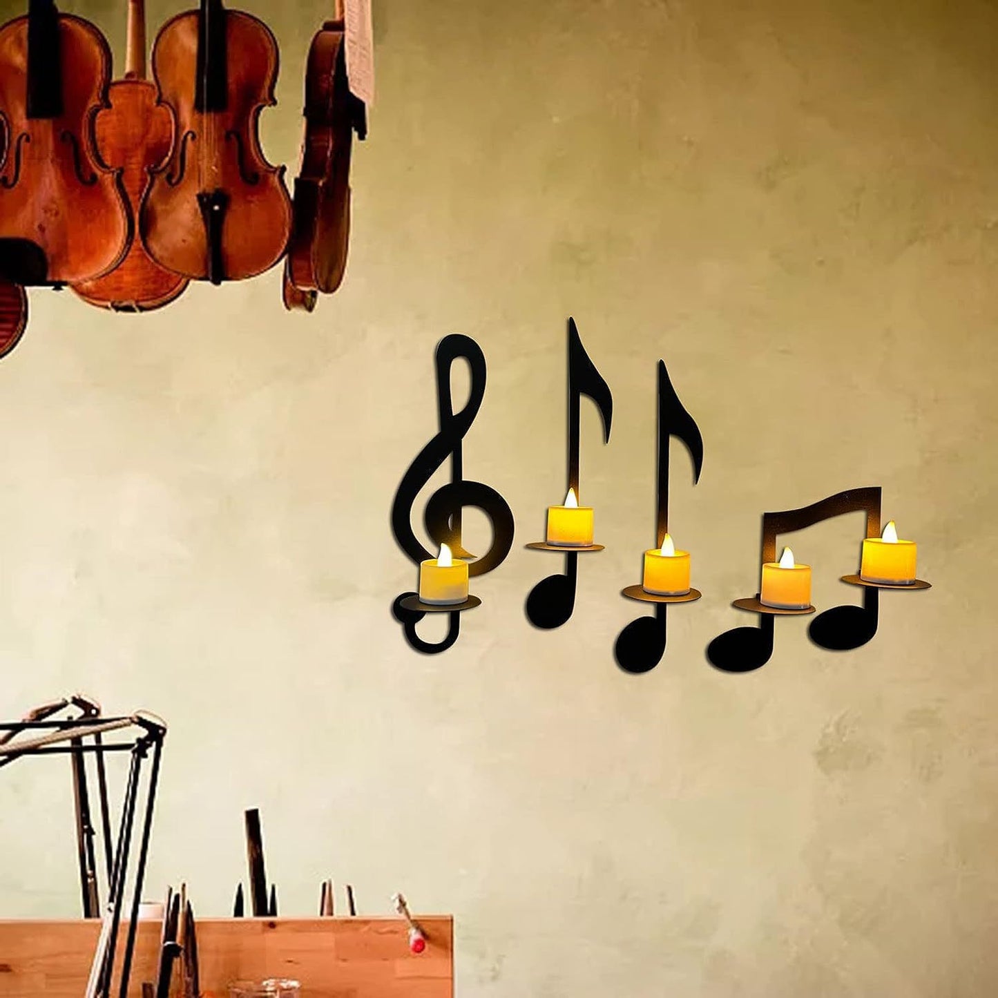 Bulk 4 Pcs Music Notes Candle Holders Wall Mount Hanging Candlestick for Home Living Room Dining Room Art Decor Wholesale