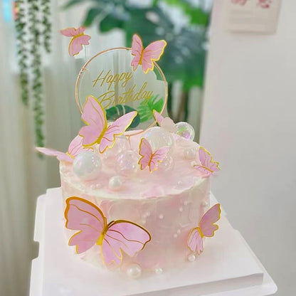 Happy Birthday Gold Foil Metal Round Cake Topper - 5 Pack | White & Clear | Baking Party Decor