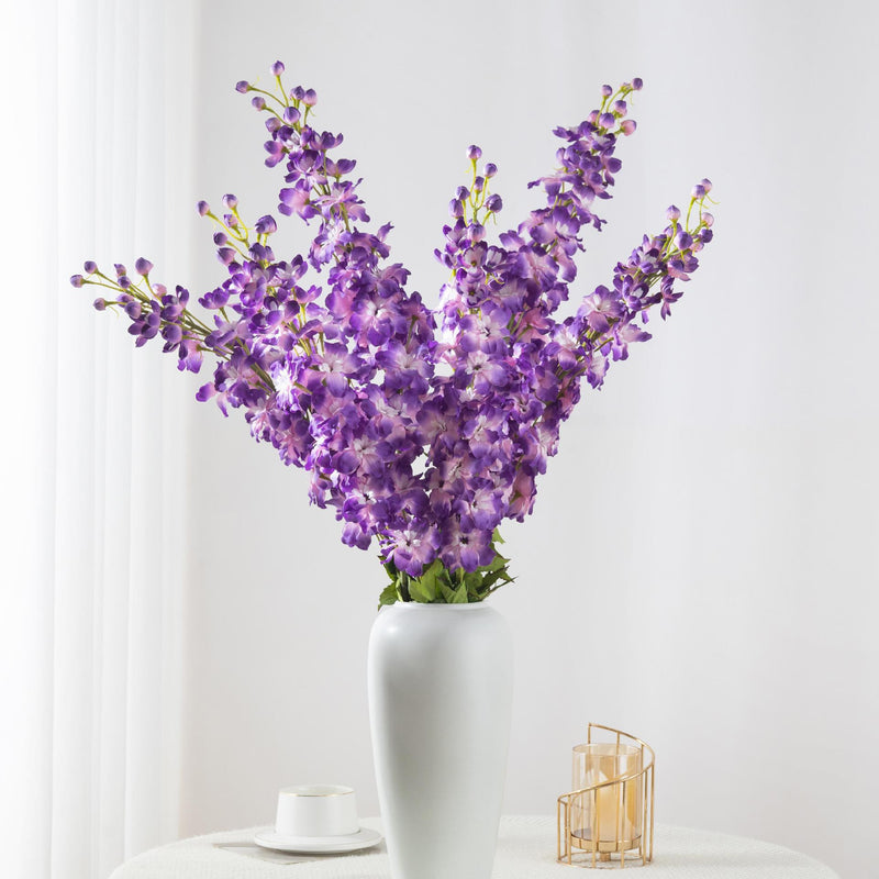 45" Artificial Delphinium Bush, Silk-Like Fabric, Modern Style for Weddings, Home Decor, and Events