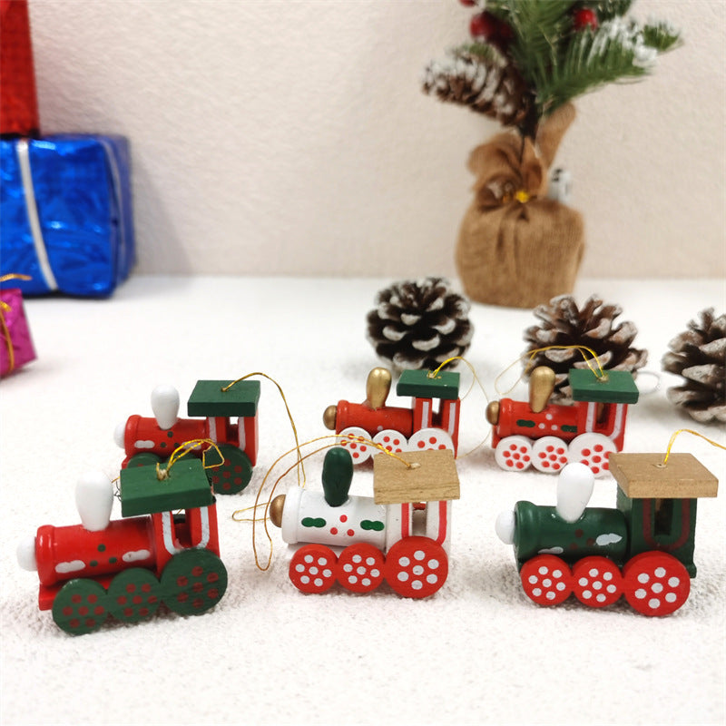 6 Pcs Wooden Christmas Train Set Ornaments for DIY Holiday Arrangements Party Decor