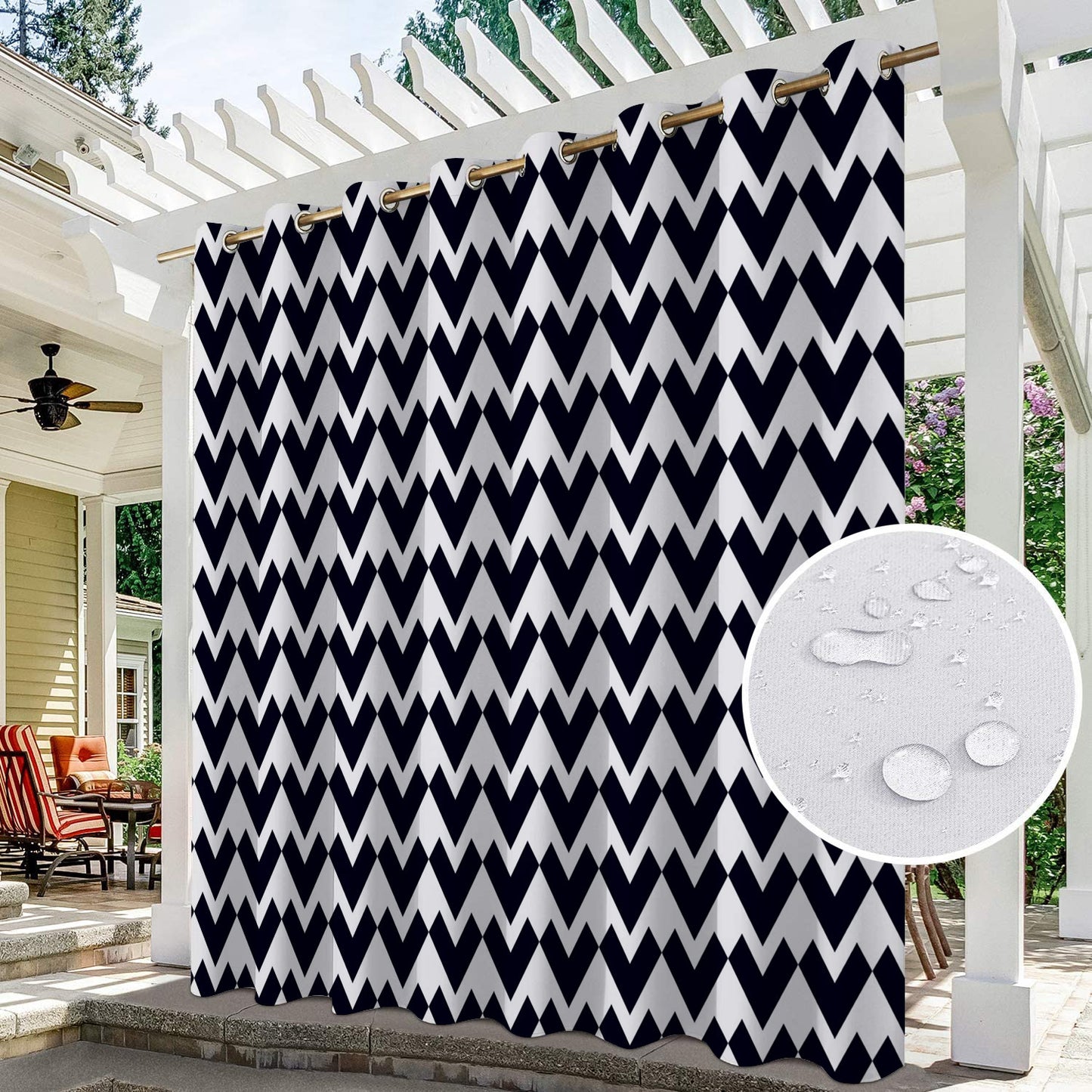 Bulk 2pc Stripe Panel Waterproof Outdoor Curtains Premium Thick Privacy Outside Curtains for Patio Porch Pergola Cabana Wholesale