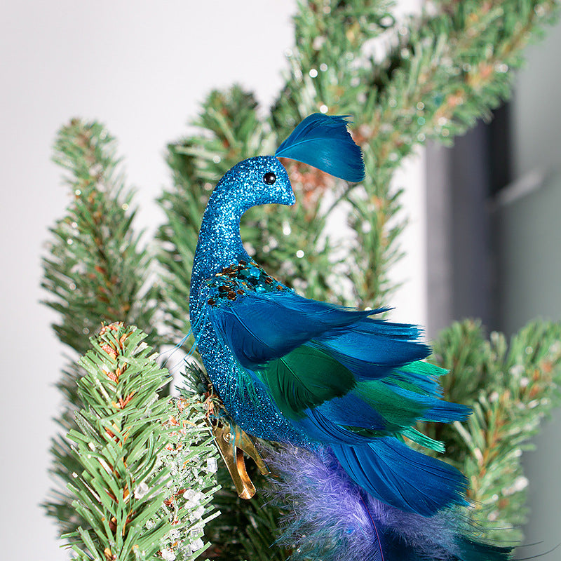 Artificial Long Tail Blue Peacock Ornaments 12 Inch 6 Pcs Christmas Hanging Decorations