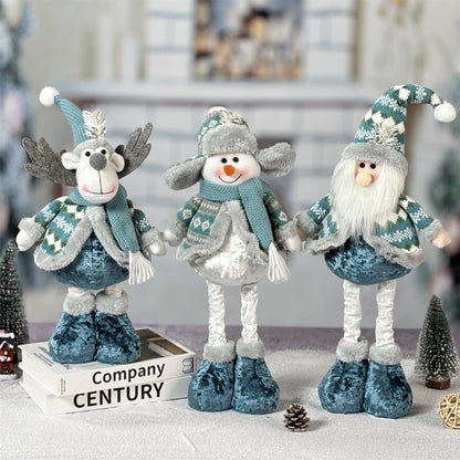 Stretchable Blue Santa-Snowman-Reindeer Plush – 12" Holiday Trio That Springs Into Action