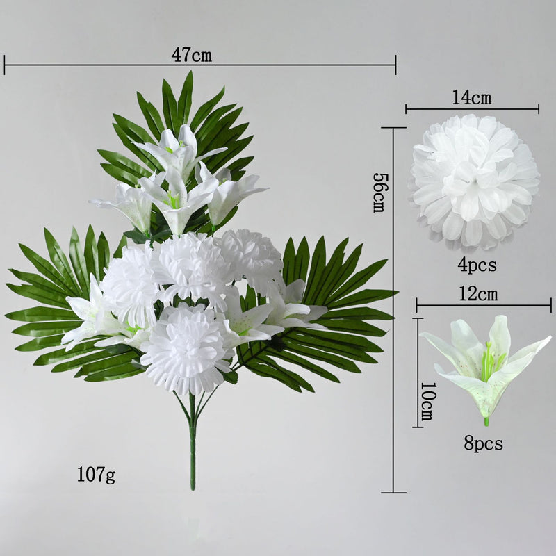 12-Bloom Artificial Lily & Chrysanthemum Bush, 22" Realistic Faux Flowers for Outdoor Commercial Decor, Weddings & Events