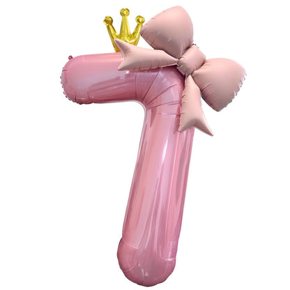 Pink Bow Number Balloons - 21 Inch Foil Balloons for Girls Birthday Decor Kids Outdoor Photo Props Party Scene Setup