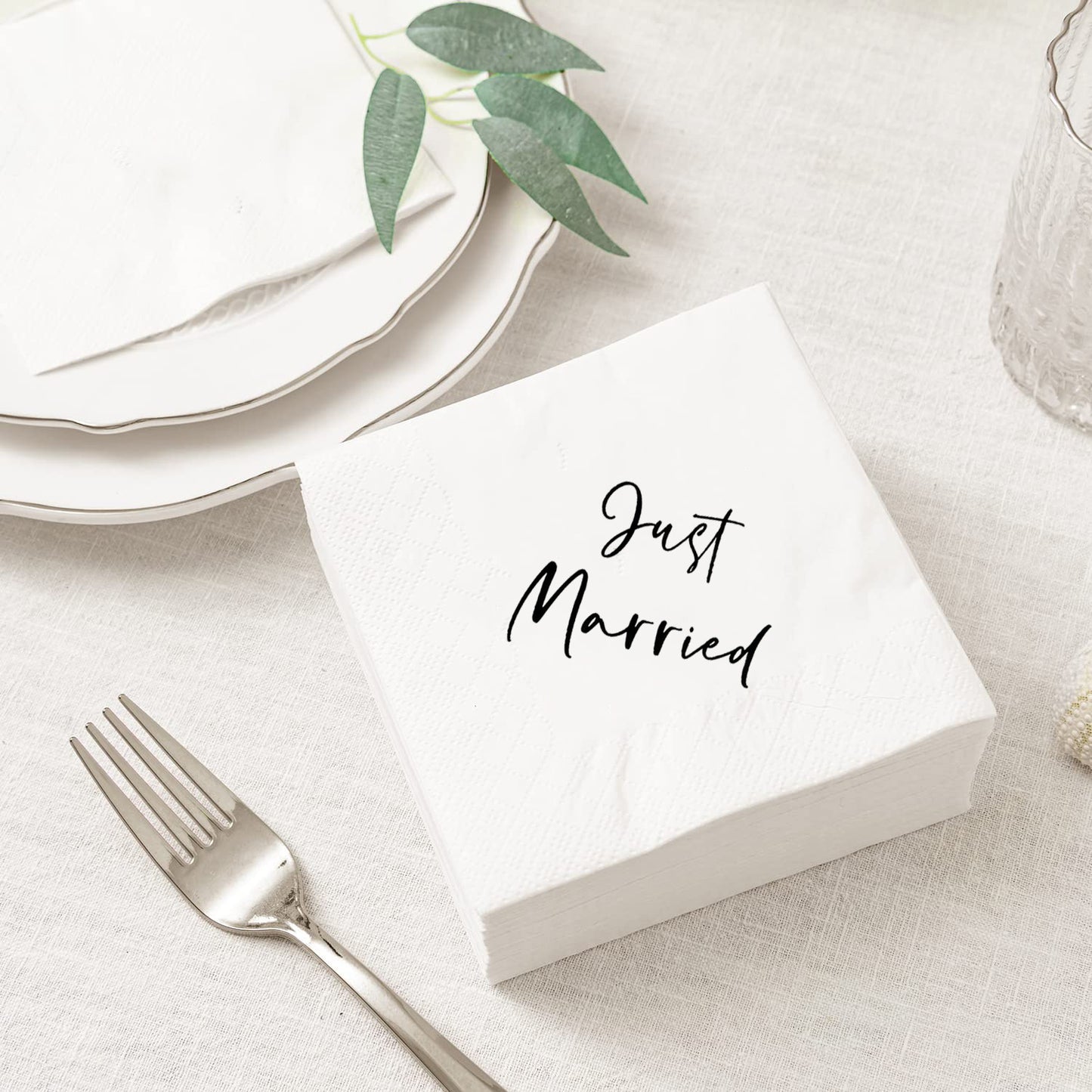 Just Married Wedding Napkins - 6.7x6.7x1.2 Inch 3-Ply | 20 Pieces per Pack Disposable Decor