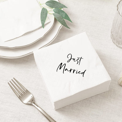 Just Married Wedding Napkins - 6.7x6.7x1.2 Inch 3-Ply | 20 Pieces per Pack Disposable Decor