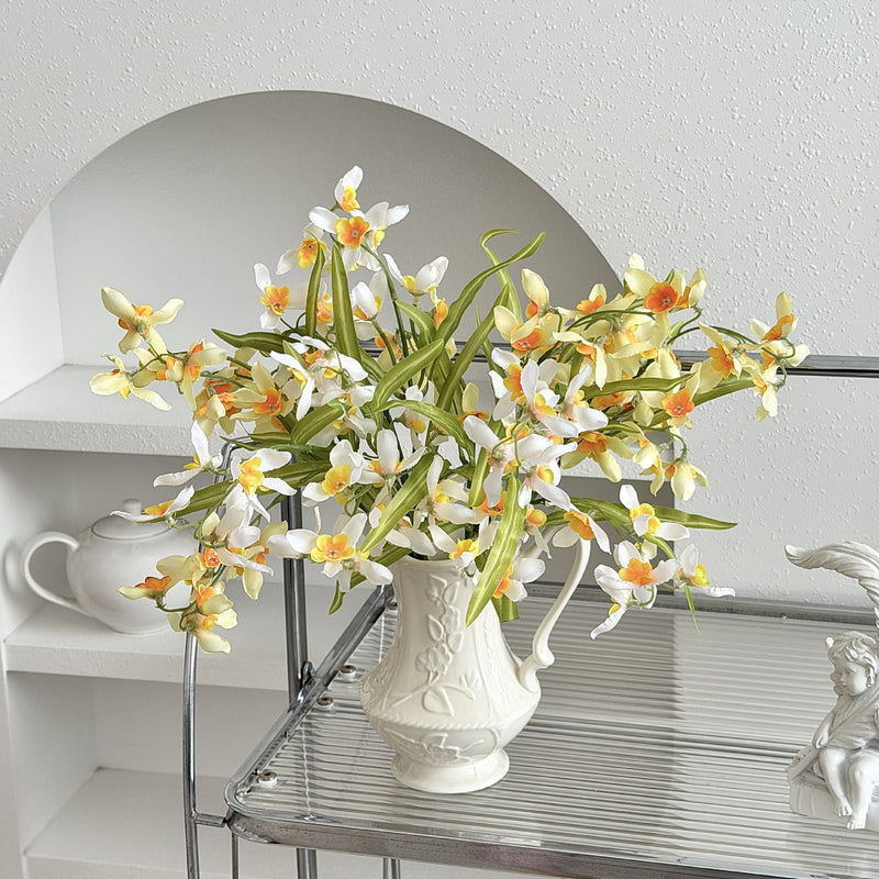 Artificial Orchid Bush, Small Cymbidium, 20" Tall, Silk-Like Fabric, Modern Style, for Wedding, Home, Office Decor