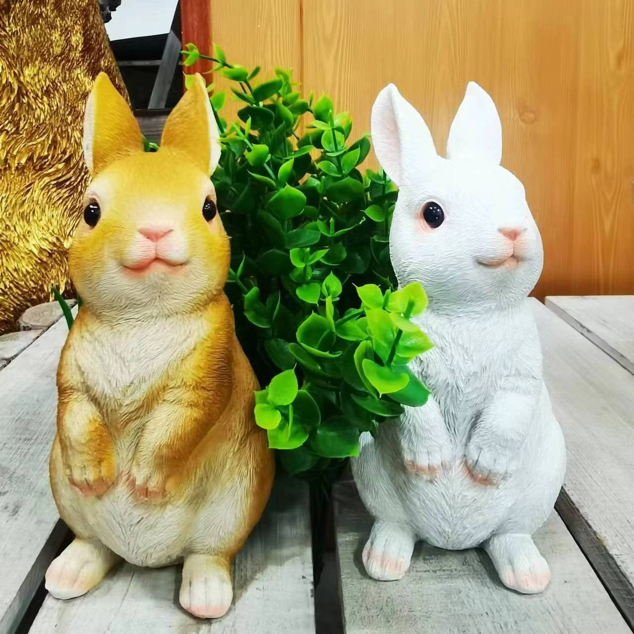 Easter Bunny Couple Resin Statues - 2 Pack Garden & Lawn Decor Figurines