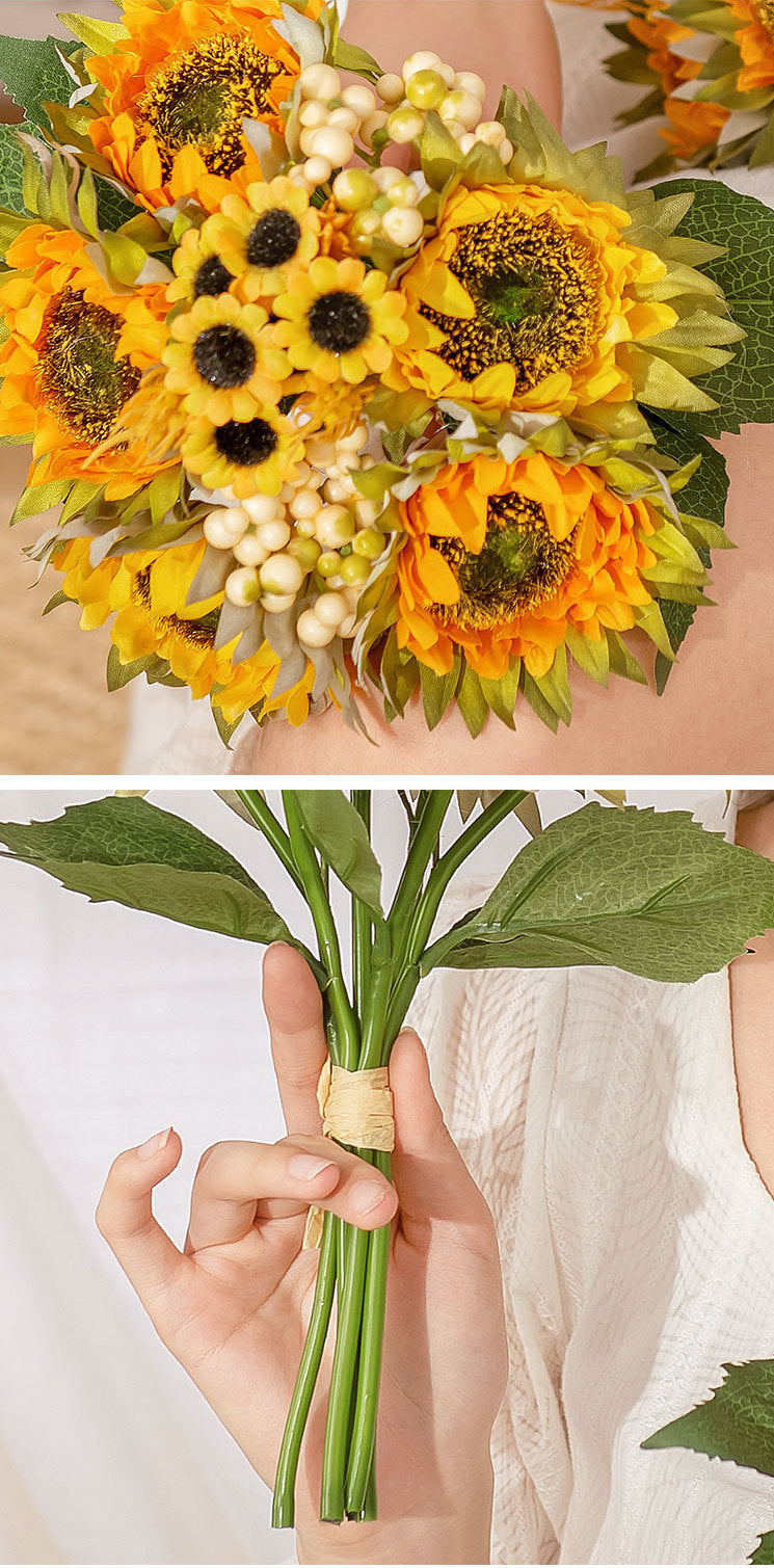 10 Inch Artificial Silk Sunflower Bouquet, 10 Stems Bulk Floral Arrangement