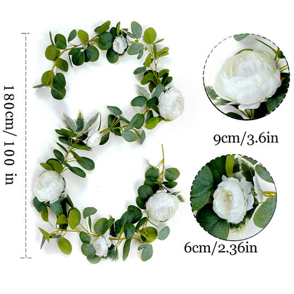 70.8" Wedding Decor Garland - Faux Eucalyptus & Blue Peony Vines for Wedding Decorations