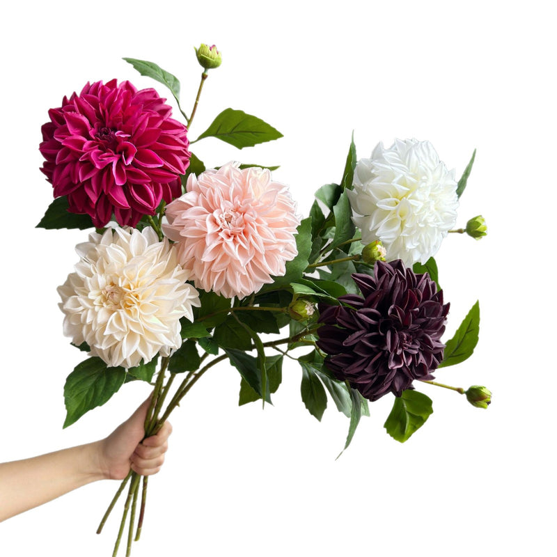 Artificial Dahlia Bush with 2 Blooms, 26" Tall, Silk-Like Fabric, Modern Elegance for Home Decor, Events