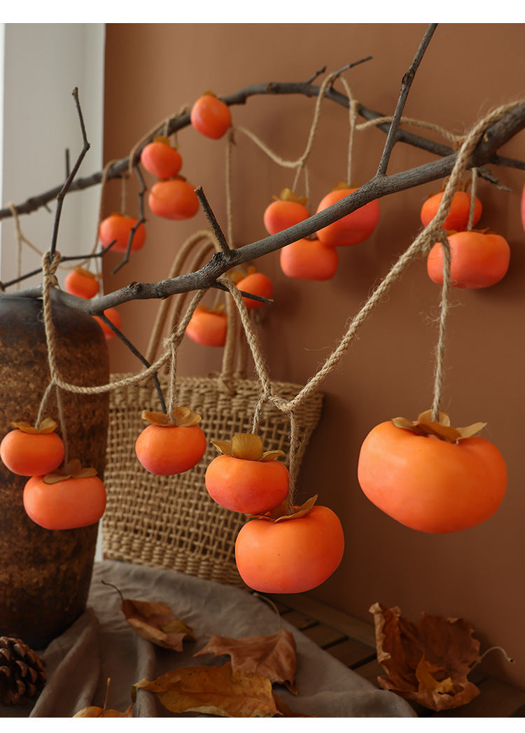 Bulk 2 Pcs Persimmon Garlands Real Touch Fade Resistance for Indoor Outdoor Home Decor Thanksgiving Photo Studio Backdrops Wholesale