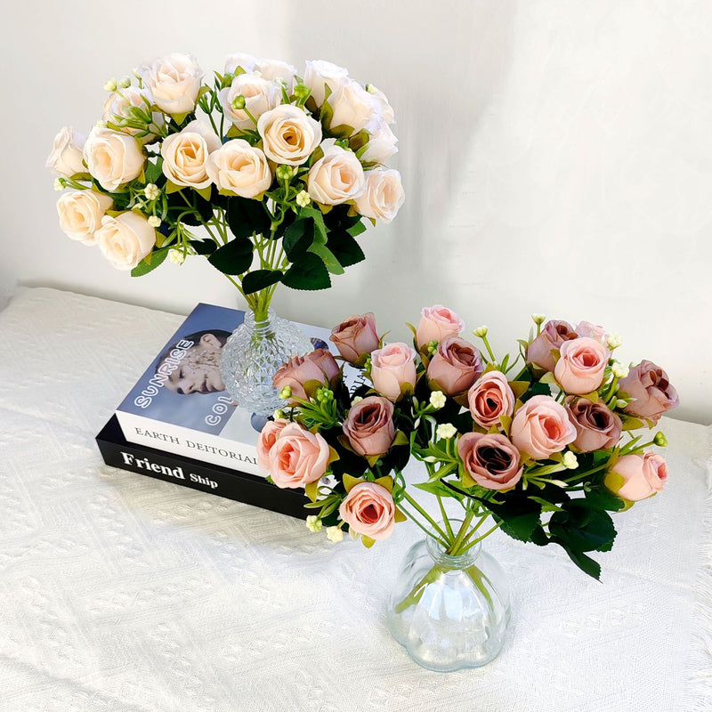 10-Bloom Artificial Rose Bush, 12" Tall, Modern Style for Home Decor, Wedding Arrangements, and Events