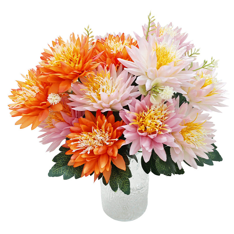 Artificial Chrysanthemum Bush with 5 Blooms, Faux Silk Fabric, Multi-Color Flowers for Home, Wedding & Window Display