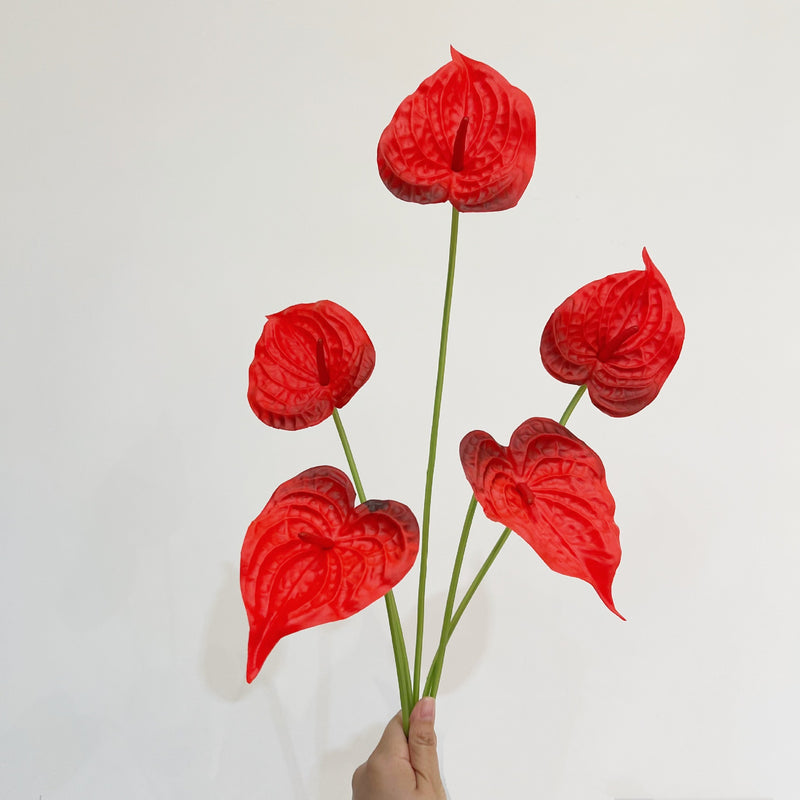 Single Stem PU Anthurium Flamingo Flower, Retro Modern Style, 22" Tall, Wedding or Home Decor