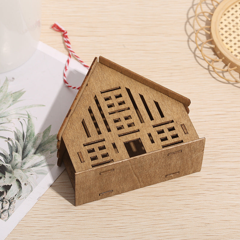 10 Pcs Brown Log Cabin Hanging Ornaments Christmas Tree Decor Bulk Set