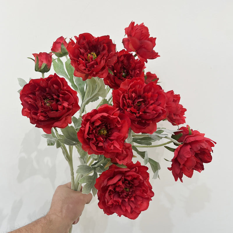 Single Stem Artificial Peony Flower, 3 Blooms, 20" Tall, Silk-Like Fabric, for Home Decor, Wedding, Event Arrangements