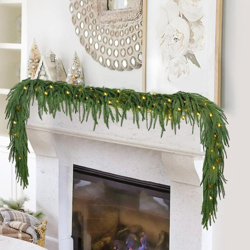Artificial Norfolk Pine Vine with LED Lights, Set of 3 Soft-Touch Trailing Garlands, Christmas, Home & Window Display