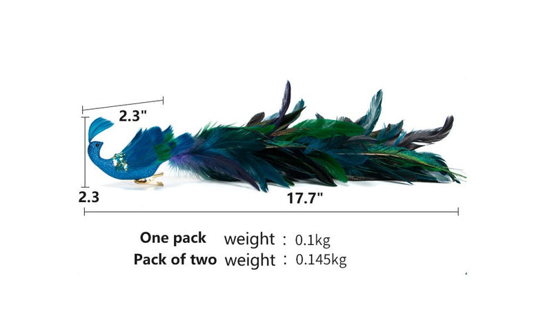 Artificial Long Tail Blue Peacock Ornaments 12 Inch 6 Pcs Christmas Hanging Decorations