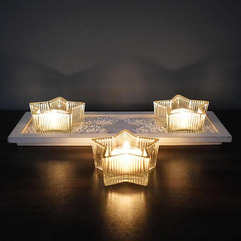 Bulk Star Glass Candle Holder Set With Tray Votive Candlestick for Home Wedding Party Desktop Centerpiece Candle Cup Wholesale