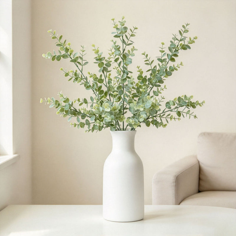Artificial Eucalyptus & Money Leaf Bush, 36-Branch Plastic Greenery, Bendable Stems, Indoor Outdoor Decor