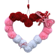 Valentine's Day Pom Pom Heart Wreath - Plush Indoor Decor for Home Proposal & Kids’ Room