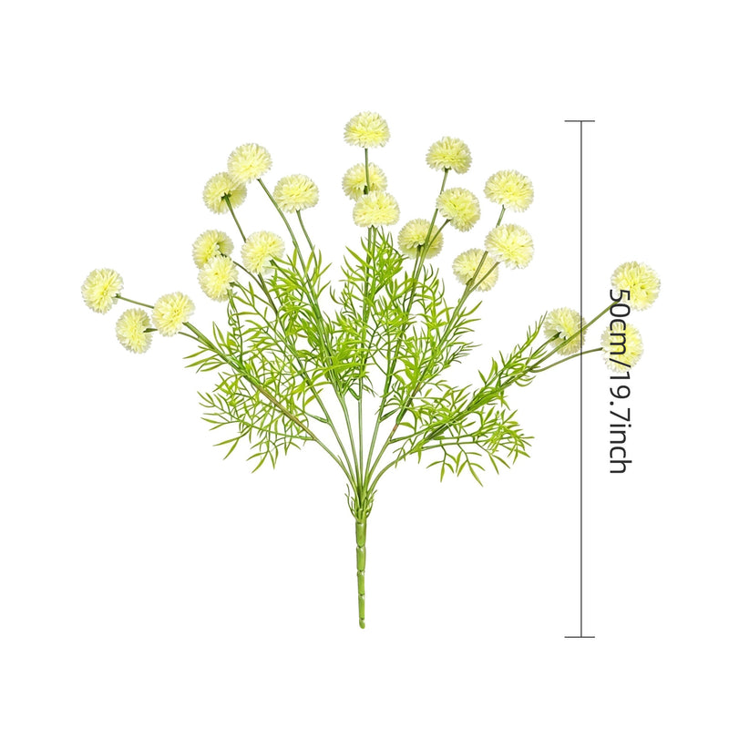 Artificial Chrysanthemum Pompon Bush with 21 Blooms, Faux Silk Flowers for Wedding, Home & Hotel Decor, Vase Not Included
