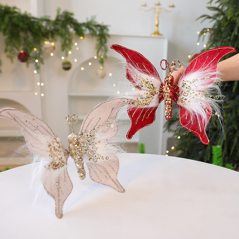 2 Pack Fabric Christmas Butterfly Decorations - DIY Holiday Scene Props