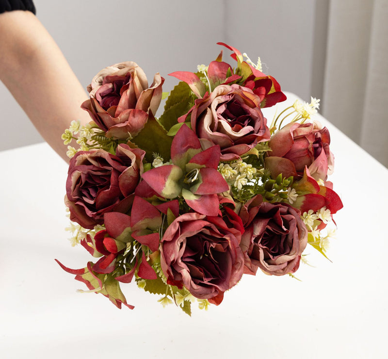 13" Realistic Silk Rose & Lily Bouquet, Perfect for Weddings, Home Decor, and Events